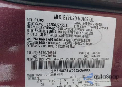 2005 Mercury Grand Marquis Ls/Lse from USA, damaged, VIN 2MEHM75W05X636003